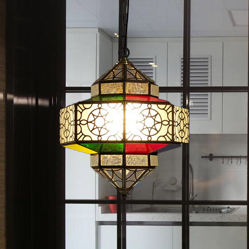 1 Head Pendant Lighting Art Deco Lantern Metal Hanging Lamp Fixture in Black for Kitchen Clearhalo 'Ceiling Lights' 'Pendant Lights' 'Pendants' Lighting' 392091