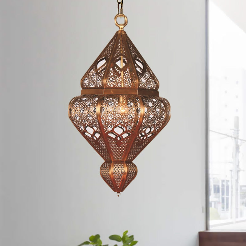 Brass 1-Bulb Suspended Pendant Antiqued Metallic Urn Shade Hanging Light Fixture Clearhalo 'Ceiling Lights' 'Pendant Lights' 'Pendants' Lighting' 392096