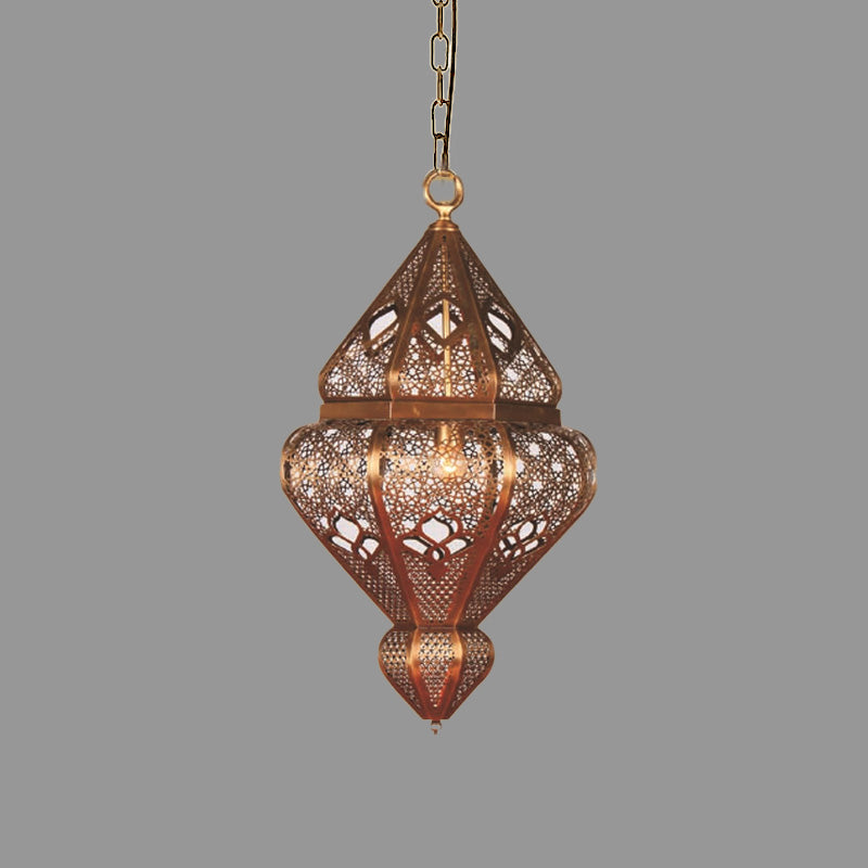 Brass 1-Bulb Suspended Pendant Antiqued Metallic Urn Shade Hanging Light Fixture Clearhalo 'Ceiling Lights' 'Pendant Lights' 'Pendants' Lighting' 392098