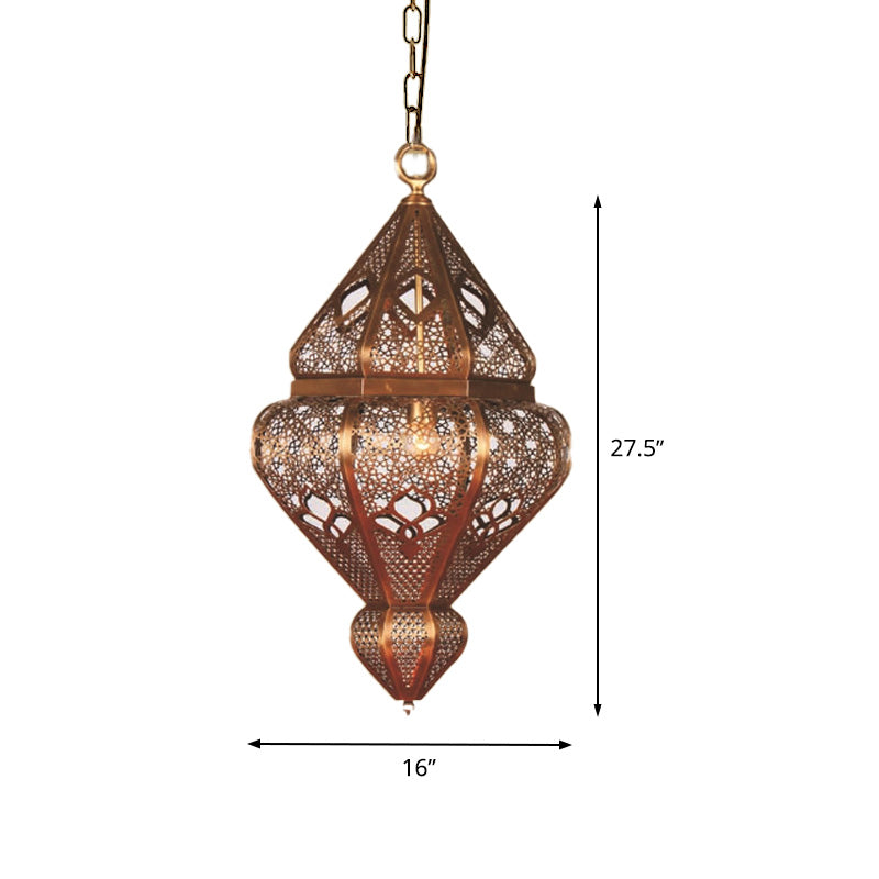 Brass 1-Bulb Suspended Pendant Antiqued Metallic Urn Shade Hanging Light Fixture Clearhalo 'Ceiling Lights' 'Pendant Lights' 'Pendants' Lighting' 392099