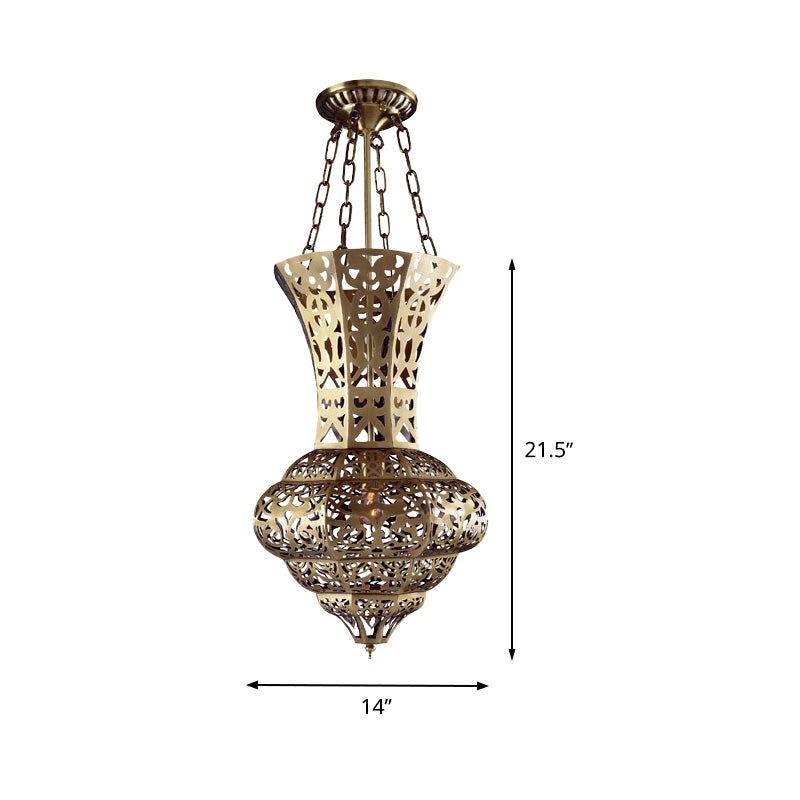 Vase Metallic Hanging Lighting Antiqued 1-Light Living Room Ceiling Pendant Lamp in Brass Clearhalo 'Ceiling Lights' 'Pendant Lights' 'Pendants' Lighting' 392104