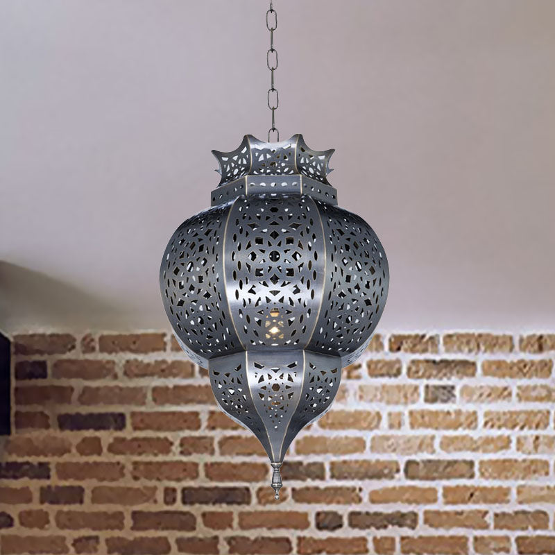 Traditional Gourd Shaped Hanging Lamp 1 Head Metal Ceiling Pendant Light in Grey Clearhalo 'Ceiling Lights' 'Pendant Lights' 'Pendants' Lighting' 392105