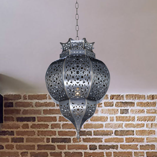 Traditional Gourd Shaped Hanging Lamp 1 Head Metal Ceiling Pendant Light in Grey Clearhalo 'Ceiling Lights' 'Pendant Lights' 'Pendants' Lighting' 392105