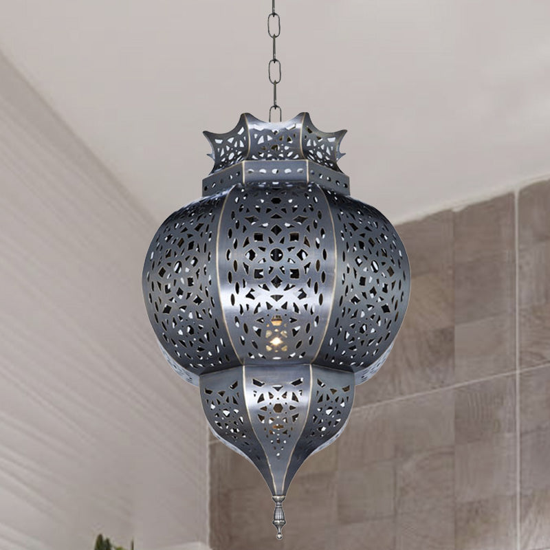 Traditional Gourd Shaped Hanging Lamp 1 Head Metal Ceiling Pendant Light in Grey Clearhalo 'Ceiling Lights' 'Pendant Lights' 'Pendants' Lighting' 392106