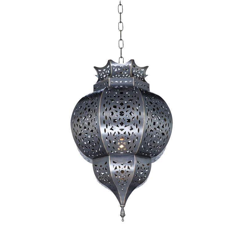 Traditional Gourd Shaped Hanging Lamp 1 Head Metal Ceiling Pendant Light in Grey Clearhalo 'Ceiling Lights' 'Pendant Lights' 'Pendants' Lighting' 392108