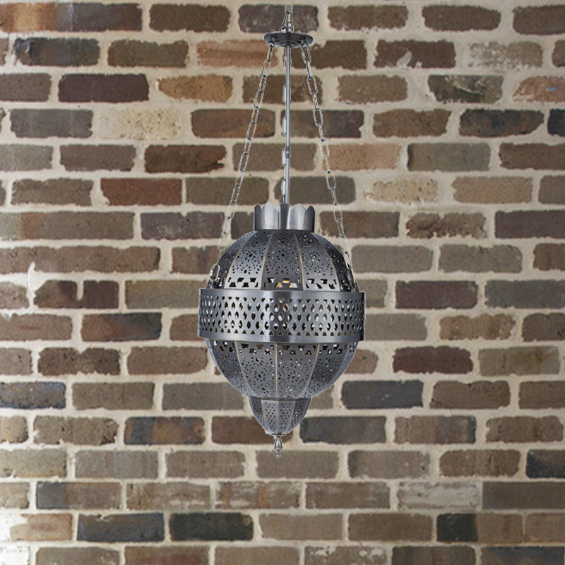 Global Metal Hanging Light Fixture Rustic 1 Bulb Living Room Suspension Pendant Lamp in Grey Clearhalo 'Ceiling Lights' 'Pendant Lights' 'Pendants' Lighting' 392110