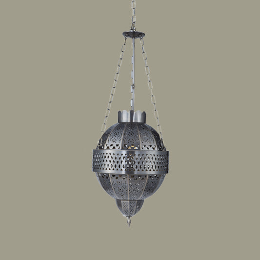 Global Metal Hanging Light Fixture Rustic 1 Bulb Living Room Suspension Pendant Lamp in Grey Clearhalo 'Ceiling Lights' 'Pendant Lights' 'Pendants' Lighting' 392113