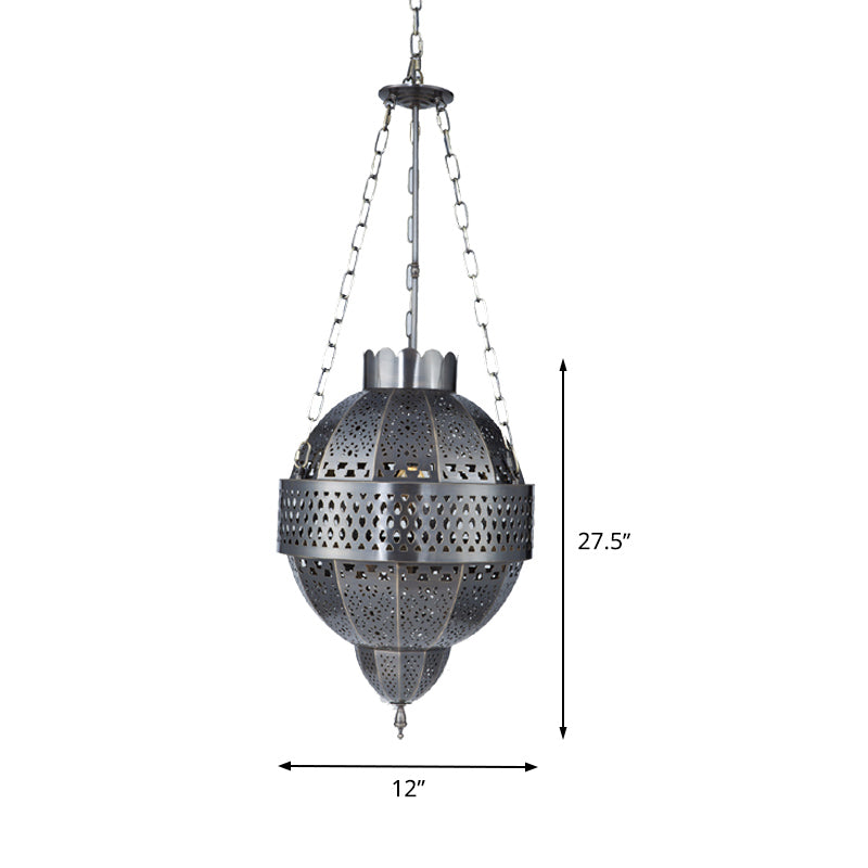 Global Metal Hanging Light Fixture Rustic 1 Bulb Living Room Suspension Pendant Lamp in Grey Clearhalo 'Ceiling Lights' 'Pendant Lights' 'Pendants' Lighting' 392114