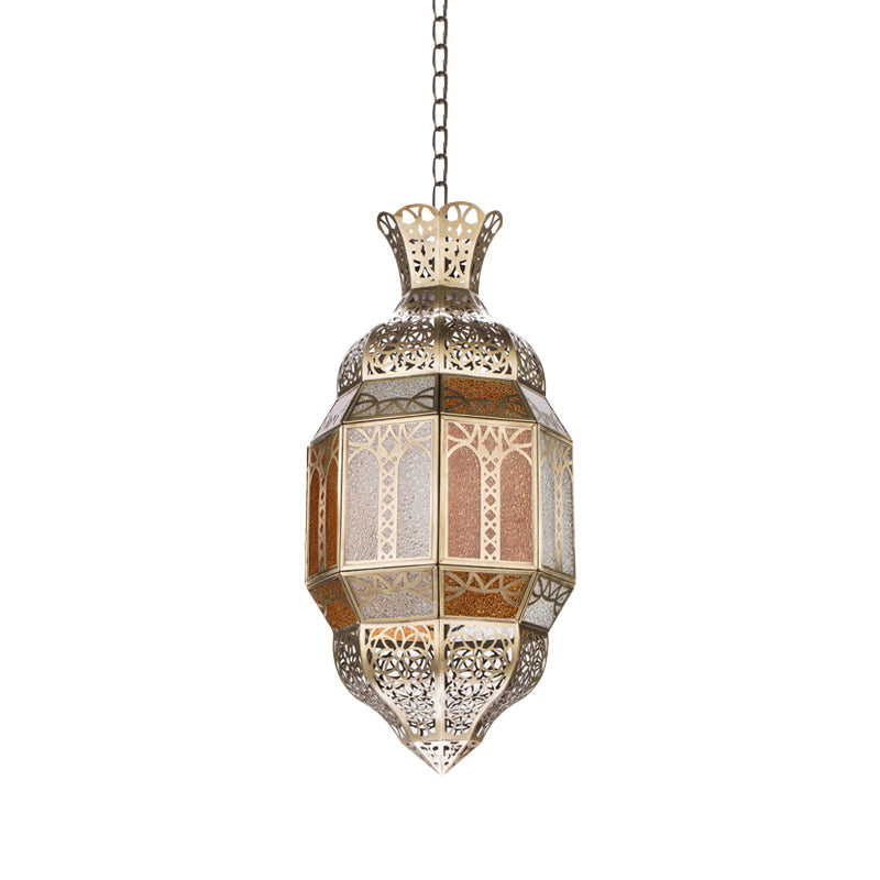 Metal Brass Finish Hanging Lighting Lantern 1-Head Traditional Ceiling Pendant Lamp Clearhalo 'Ceiling Lights' 'Pendant Lights' 'Pendants' Lighting' 392117