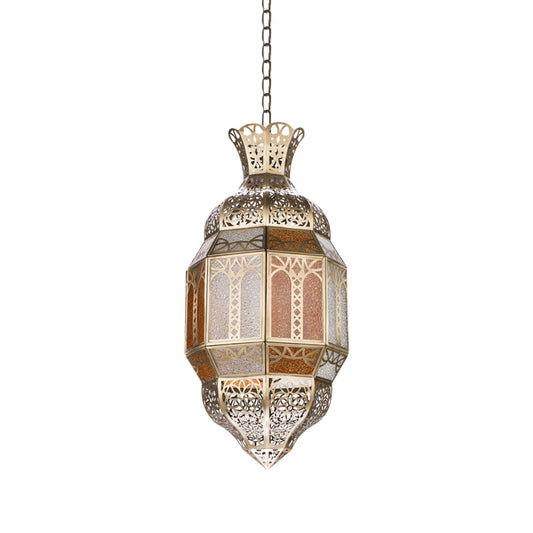 Metal Brass Finish Hanging Lighting Lantern 1-Head Traditional Ceiling Pendant Lamp Clearhalo 'Ceiling Lights' 'Pendant Lights' 'Pendants' Lighting' 392117