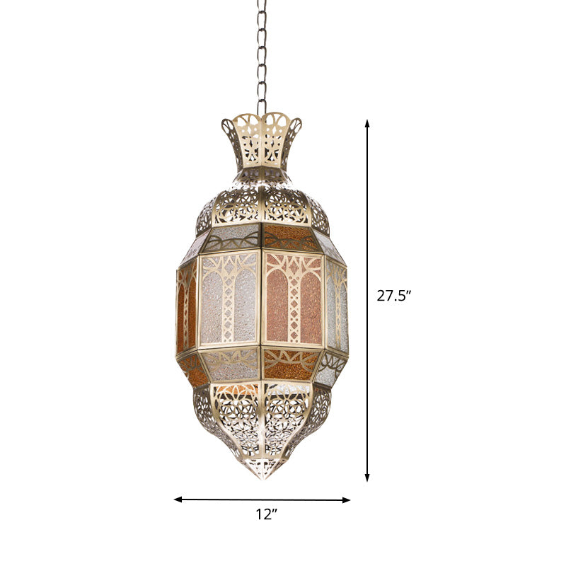 Metal Brass Finish Hanging Lighting Lantern 1-Head Traditional Ceiling Pendant Lamp Clearhalo 'Ceiling Lights' 'Pendant Lights' 'Pendants' Lighting' 392119