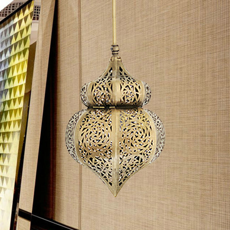 Brass Gourd Ceiling Lighting Vintage Metal 1 Light Restaurant Hanging Pendant Lamp Clearhalo 'Ceiling Lights' 'Pendant Lights' 'Pendants' Lighting' 392126