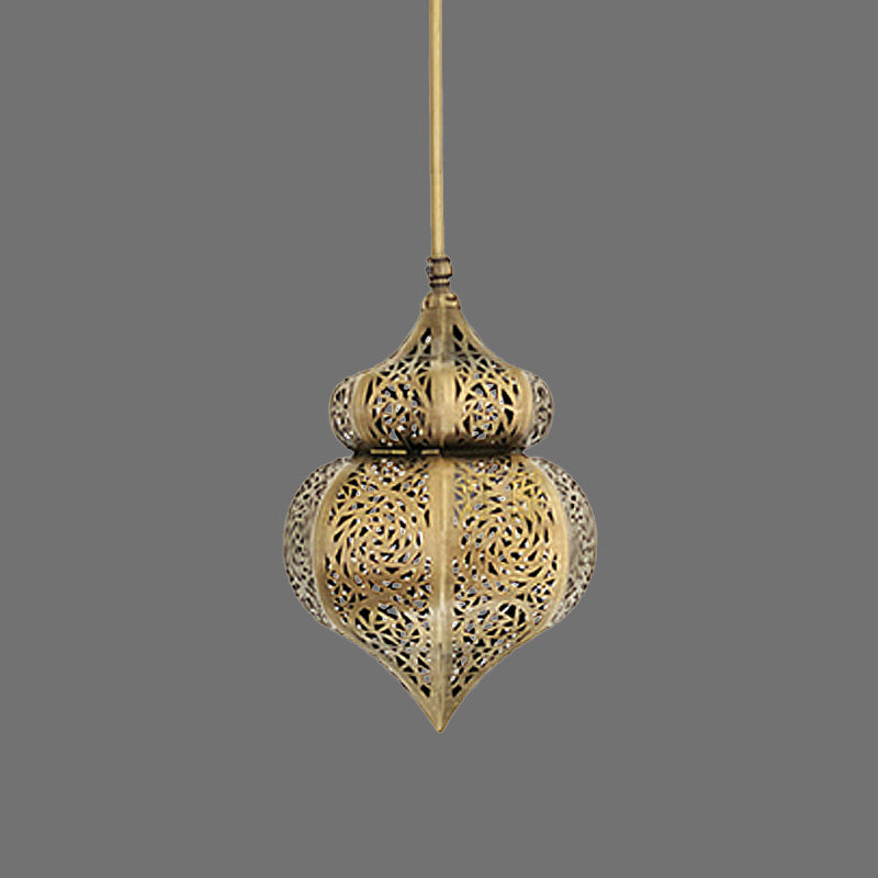 Brass Gourd Ceiling Lighting Vintage Metal 1 Light Restaurant Hanging Pendant Lamp Clearhalo 'Ceiling Lights' 'Pendant Lights' 'Pendants' Lighting' 392128