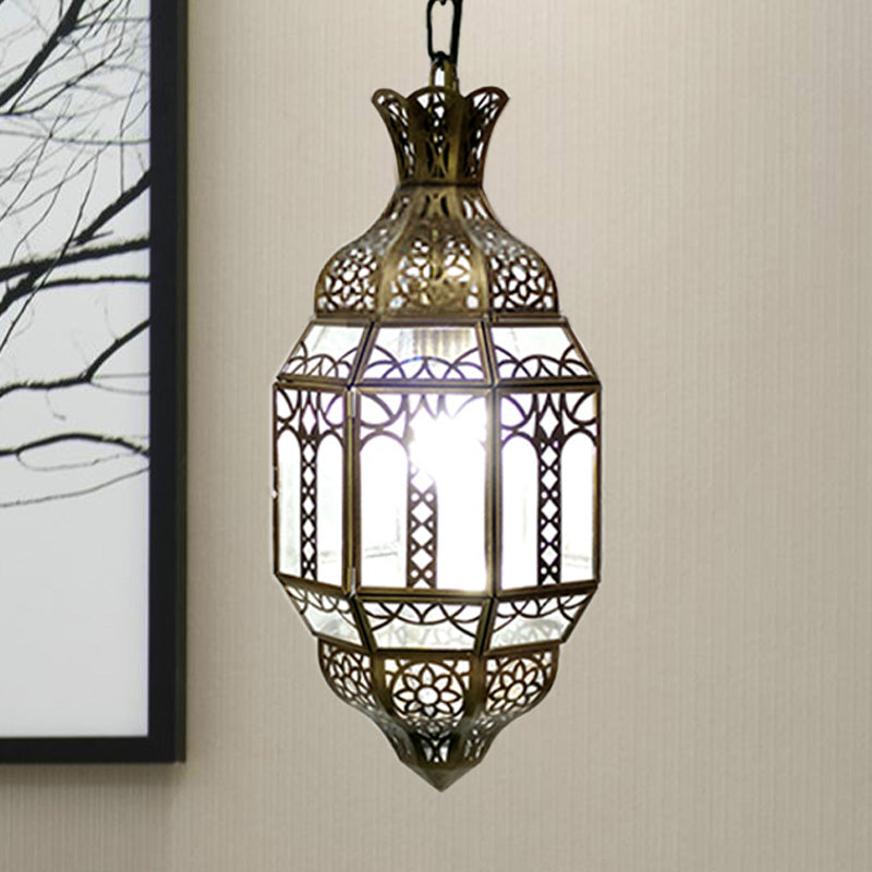 Lantern Metal Hanging Light Kit Antiqued 1-Head Living Room Pendant Ceiling Lamp in Brass Clearhalo 'Ceiling Lights' 'Pendant Lights' 'Pendants' Lighting' 392131