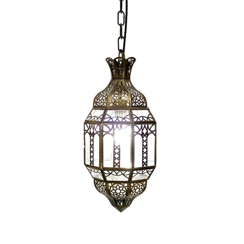 Lantern Metal Hanging Light Kit Antiqued 1-Head Living Room Pendant Ceiling Lamp in Brass Clearhalo 'Ceiling Lights' 'Pendant Lights' 'Pendants' Lighting' 392133