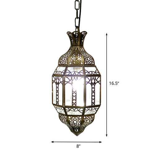 Lantern Metal Hanging Light Kit Antiqued 1-Head Living Room Pendant Ceiling Lamp in Brass Clearhalo 'Ceiling Lights' 'Pendant Lights' 'Pendants' Lighting' 392134