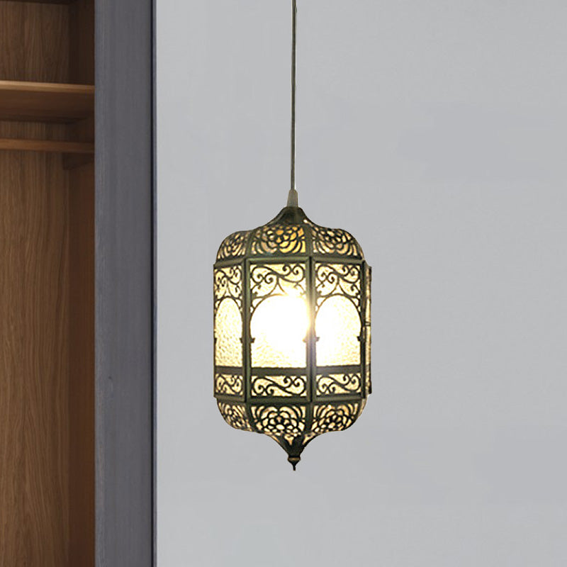 Antiqued Barrel Pendant Lighting 1 Bulb Metallic Hanging Ceiling Light in Brass for Corridor Clearhalo 'Ceiling Lights' 'Pendant Lights' 'Pendants' Lighting' 392135