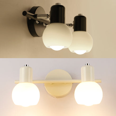 Bubble Shade Bathroom Wall Light Fixture Industrial Ivory Glass 2 Lights Black/White Sconce Lamp Clearhalo 'Cast Iron' 'Glass' 'Industrial' 'Modern wall lights' 'Modern' 'Tiffany' 'Traditional wall lights' 'Wall Lamps & Sconces' 'Wall Lights' Lighting' 39221