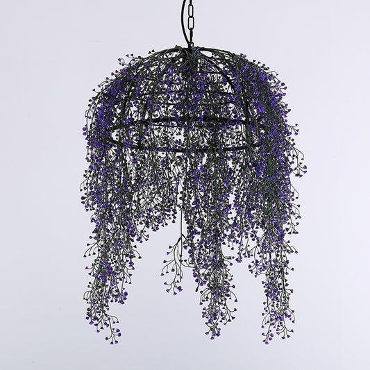 Purple Bowl Ceiling Suspension Lamp Industrial Metal 1 Bulb Restaurant LED Pendant Light with Flower Decor Clearhalo 'Art Deco Pendants' 'Cast Iron' 'Ceiling Lights' 'Ceramic' 'Crystal' 'Industrial Pendants' 'Industrial' 'Metal' 'Middle Century Pendants' 'Pendant Lights' 'Pendants' 'Tiffany' Lighting' 392219