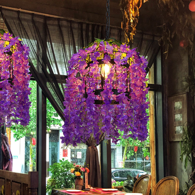 Vintage Drum Drop Pendant 1 Light Metal LED Flower Hanging Light Kit in Pink/Purple for Restaurant Purple Clearhalo 'Art Deco Pendants' 'Cast Iron' 'Ceiling Lights' 'Ceramic' 'Crystal' 'Industrial Pendants' 'Industrial' 'Metal' 'Middle Century Pendants' 'Pendant Lights' 'Pendants' 'Tiffany' Lighting' 392226