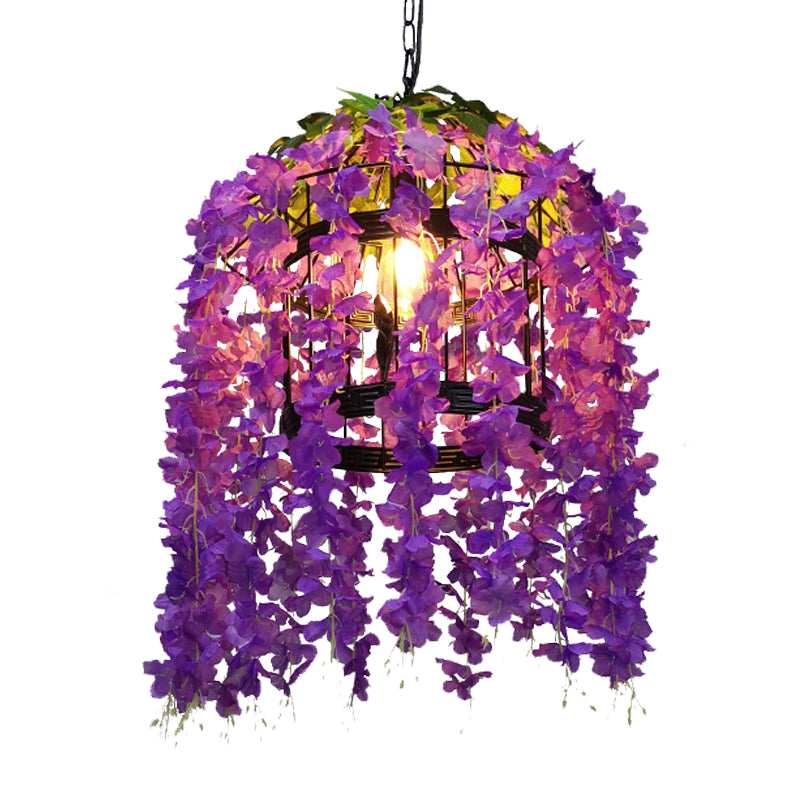 Vintage Drum Drop Pendant 1 Light Metal LED Flower Hanging Light Kit in Pink/Purple for Restaurant Clearhalo 'Art Deco Pendants' 'Cast Iron' 'Ceiling Lights' 'Ceramic' 'Crystal' 'Industrial Pendants' 'Industrial' 'Metal' 'Middle Century Pendants' 'Pendant Lights' 'Pendants' 'Tiffany' Lighting' 392228