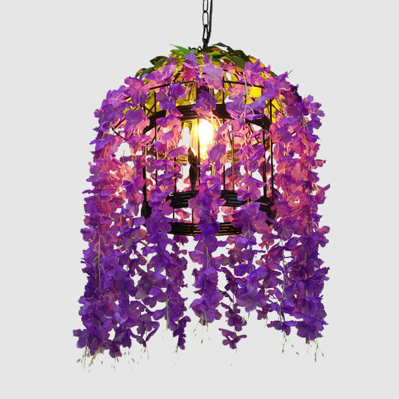 Vintage Drum Drop Pendant 1 Light Metal LED Flower Hanging Light Kit in Pink/Purple for Restaurant Clearhalo 'Art Deco Pendants' 'Cast Iron' 'Ceiling Lights' 'Ceramic' 'Crystal' 'Industrial Pendants' 'Industrial' 'Metal' 'Middle Century Pendants' 'Pendant Lights' 'Pendants' 'Tiffany' Lighting' 392229