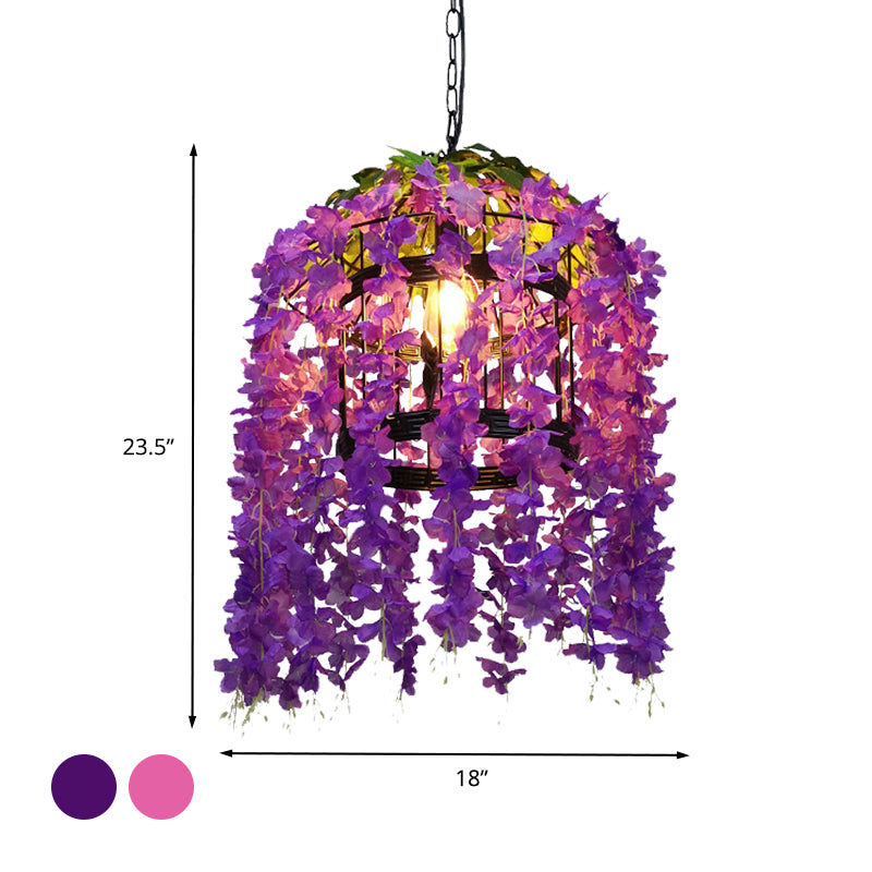 Vintage Drum Drop Pendant 1 Light Metal LED Flower Hanging Light Kit in Pink/Purple for Restaurant Clearhalo 'Art Deco Pendants' 'Cast Iron' 'Ceiling Lights' 'Ceramic' 'Crystal' 'Industrial Pendants' 'Industrial' 'Metal' 'Middle Century Pendants' 'Pendant Lights' 'Pendants' 'Tiffany' Lighting' 392230