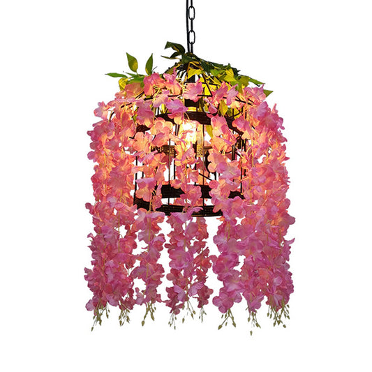 Vintage Drum Drop Pendant 1 Light Metal LED Flower Hanging Light Kit in Pink/Purple for Restaurant Clearhalo 'Art Deco Pendants' 'Cast Iron' 'Ceiling Lights' 'Ceramic' 'Crystal' 'Industrial Pendants' 'Industrial' 'Metal' 'Middle Century Pendants' 'Pendant Lights' 'Pendants' 'Tiffany' Lighting' 392233