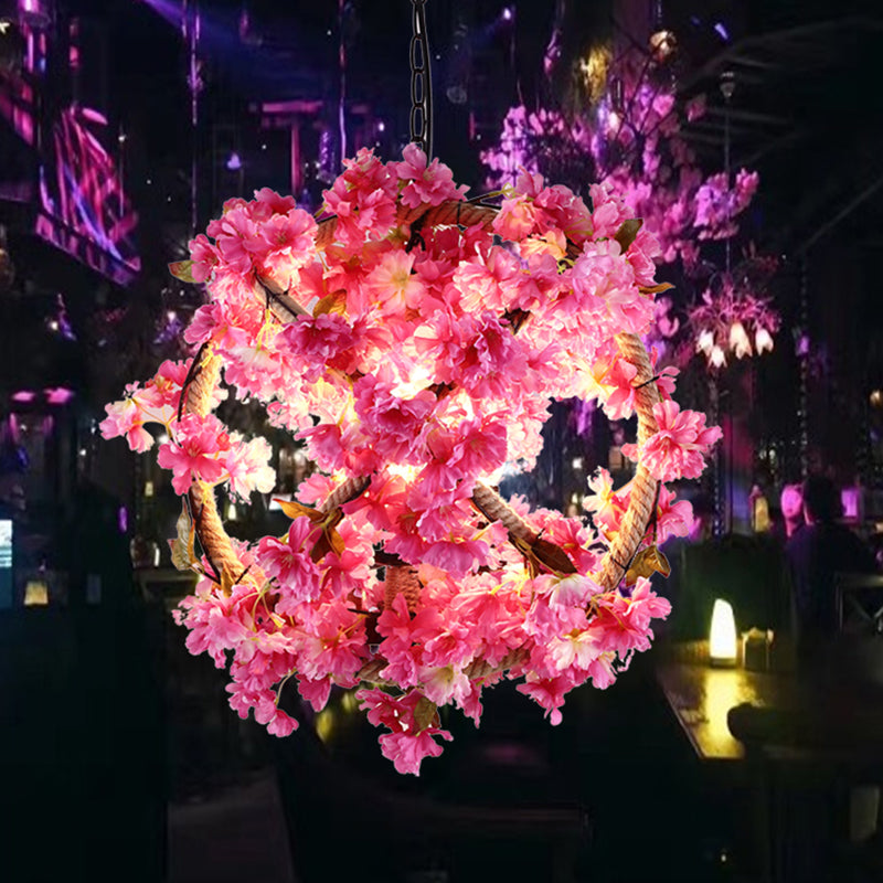 Pink Ball Pendant Light Retro Metal 1 Head Restaurant LED Ceiling Lamp with Flower Decoration, 14"/18"/19.5" Dia Clearhalo 'Art Deco Pendants' 'Cast Iron' 'Ceiling Lights' 'Ceramic' 'Crystal' 'Industrial Pendants' 'Industrial' 'Metal' 'Middle Century Pendants' 'Pendant Lights' 'Pendants' 'Tiffany' Lighting' 392252
