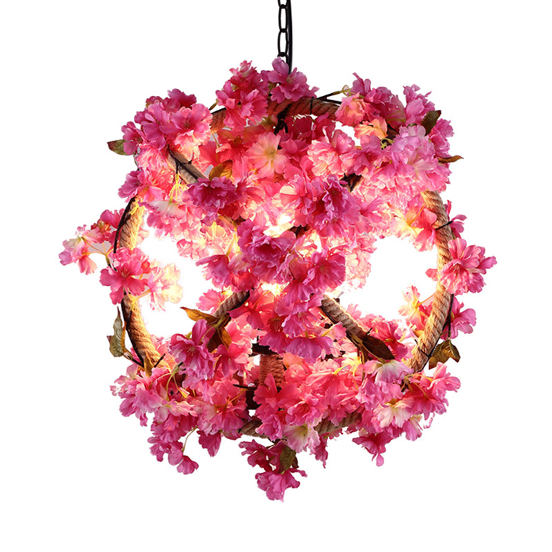 Pink Ball Pendant Light Retro Metal 1 Head Restaurant LED Ceiling Lamp with Flower Decoration, 14"/18"/19.5" Dia Clearhalo 'Art Deco Pendants' 'Cast Iron' 'Ceiling Lights' 'Ceramic' 'Crystal' 'Industrial Pendants' 'Industrial' 'Metal' 'Middle Century Pendants' 'Pendant Lights' 'Pendants' 'Tiffany' Lighting' 392253