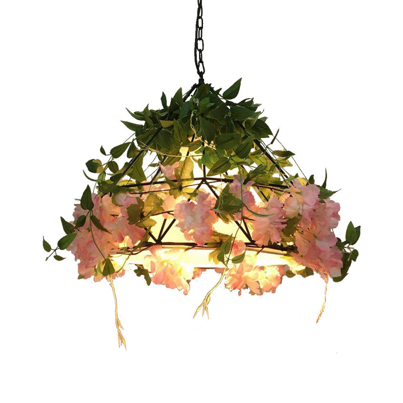 Pink/Light Pink 1 Head Pendant Lamp Industrial Metal Diamond LED Hanging Ceiling Light with Rose Decoration, 18"/23.5" W Clearhalo 'Art Deco Pendants' 'Cast Iron' 'Ceiling Lights' 'Ceramic' 'Crystal' 'Industrial Pendants' 'Industrial' 'Metal' 'Middle Century Pendants' 'Pendant Lights' 'Pendants' 'Tiffany' Lighting' 392268
