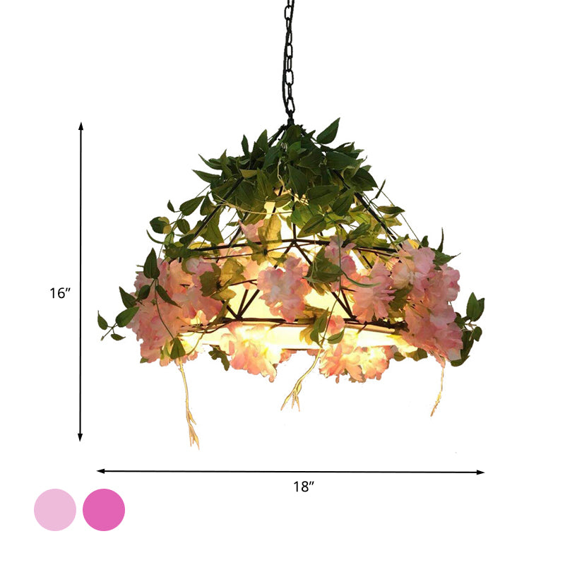Pink/Light Pink 1 Head Pendant Lamp Industrial Metal Diamond LED Hanging Ceiling Light with Rose Decoration, 18"/23.5" W Clearhalo 'Art Deco Pendants' 'Cast Iron' 'Ceiling Lights' 'Ceramic' 'Crystal' 'Industrial Pendants' 'Industrial' 'Metal' 'Middle Century Pendants' 'Pendant Lights' 'Pendants' 'Tiffany' Lighting' 392269