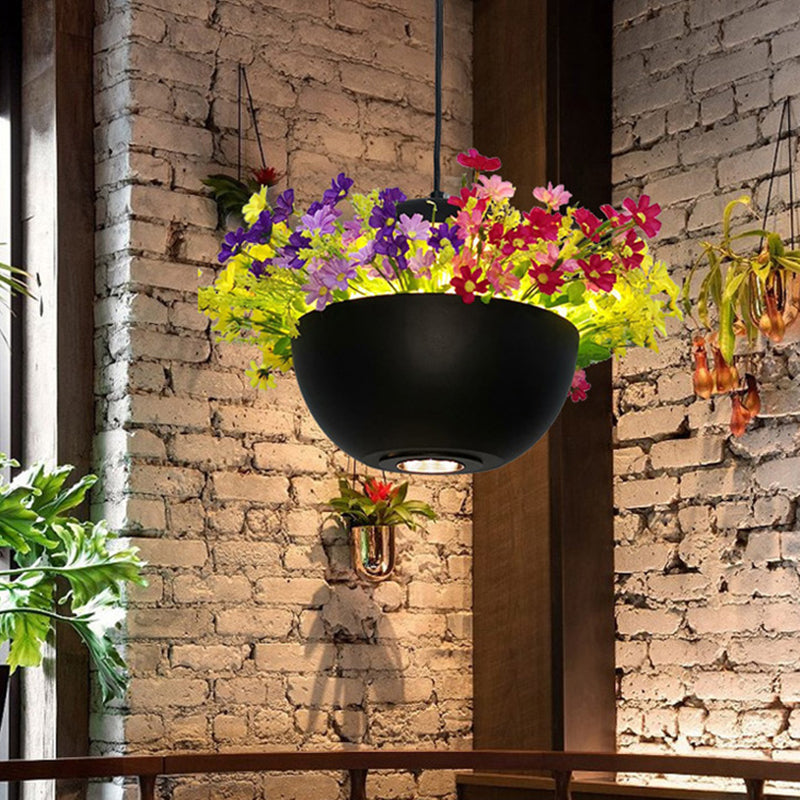 Industrial Bowl Flower Hanging Light 1 Bulb Metal LED Ceiling Suspension Lamp in Black for Restaurant Clearhalo 'Art Deco Pendants' 'Black' 'Cast Iron' 'Ceiling Lights' 'Ceramic' 'Crystal' 'Industrial Pendants' 'Industrial' 'Metal' 'Middle Century Pendants' 'Pendant Lights' 'Pendants' 'Rustic Pendants' 'Tiffany' Lighting' 392276