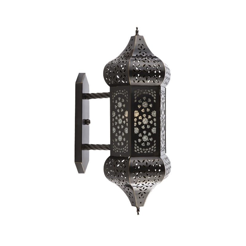 Arab Lantern Wall Sconce Lighting 1 Light Metallic Wall Mount Lamp in Black for Outdoor Clearhalo 'Wall Lamps & Sconces' 'Wall Lights' Lighting' 392296