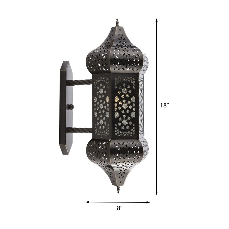 Arab Lantern Wall Sconce Lighting 1 Light Metallic Wall Mount Lamp in Black for Outdoor Clearhalo 'Wall Lamps & Sconces' 'Wall Lights' Lighting' 392297