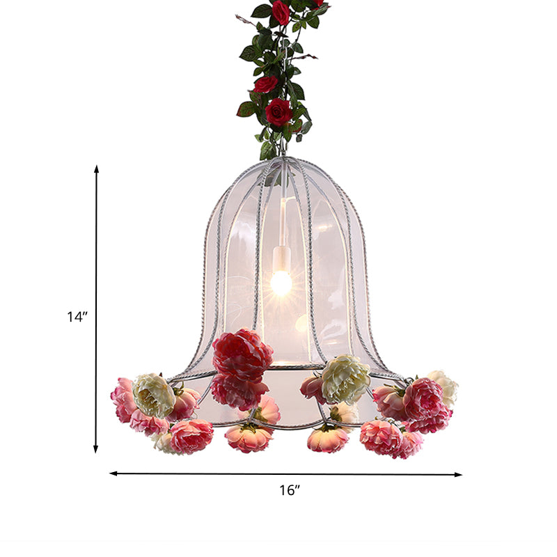 16"/23.5" W 1 Bulb Metal Pendant Light Fixture Industrial Chrome Bell Restaurant LED Hanging Lamp Kit with Rose Decor Clearhalo 'Art Deco Pendants' 'Cast Iron' 'Ceiling Lights' 'Ceramic' 'Crystal' 'Industrial Pendants' 'Industrial' 'Metal' 'Middle Century Pendants' 'Pendant Lights' 'Pendants' 'Tiffany' Lighting' 392302