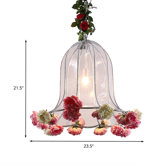 16"/23.5" W 1 Bulb Metal Pendant Light Fixture Industrial Chrome Bell Restaurant LED Hanging Lamp Kit with Rose Decor Clearhalo 'Art Deco Pendants' 'Cast Iron' 'Ceiling Lights' 'Ceramic' 'Crystal' 'Industrial Pendants' 'Industrial' 'Metal' 'Middle Century Pendants' 'Pendant Lights' 'Pendants' 'Tiffany' Lighting' 392303