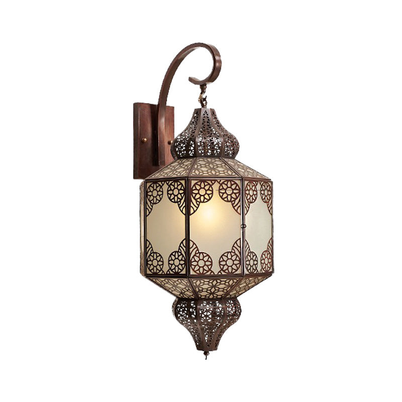 1 Head Metallic Sconce Lighting Traditional Black Lantern Outdoor Arab Wall Mount Lamp Clearhalo 'Wall Lamps & Sconces' 'Wall Lights' Lighting' 392319