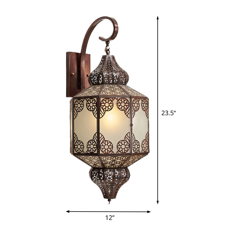 1 Head Metallic Sconce Lighting Traditional Black Lantern Outdoor Arab Wall Mount Lamp Clearhalo 'Wall Lamps & Sconces' 'Wall Lights' Lighting' 392321