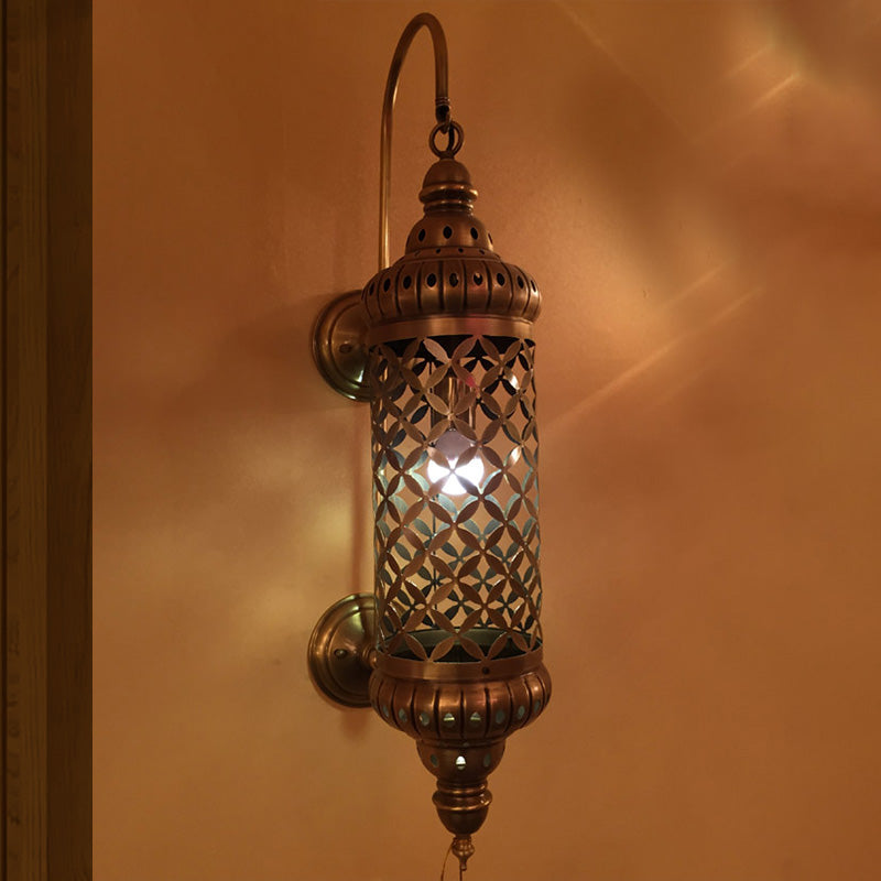 Metal Brass Sconce Light Fixture Cylinder 1-Light Arab Wall Mounted Ceiling Lamp with Hollow Out Design Clearhalo 'Wall Lamps & Sconces' 'Wall Lights' Lighting' 392328