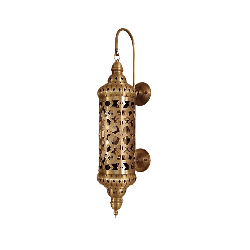 Metal Brass Sconce Light Fixture Cylinder 1-Light Arab Wall Mounted Ceiling Lamp with Hollow Out Design Clearhalo 'Wall Lamps & Sconces' 'Wall Lights' Lighting' 392329