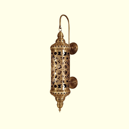 Metal Brass Sconce Light Fixture Cylinder 1-Light Arab Wall Mounted Ceiling Lamp with Hollow Out Design Clearhalo 'Wall Lamps & Sconces' 'Wall Lights' Lighting' 392330