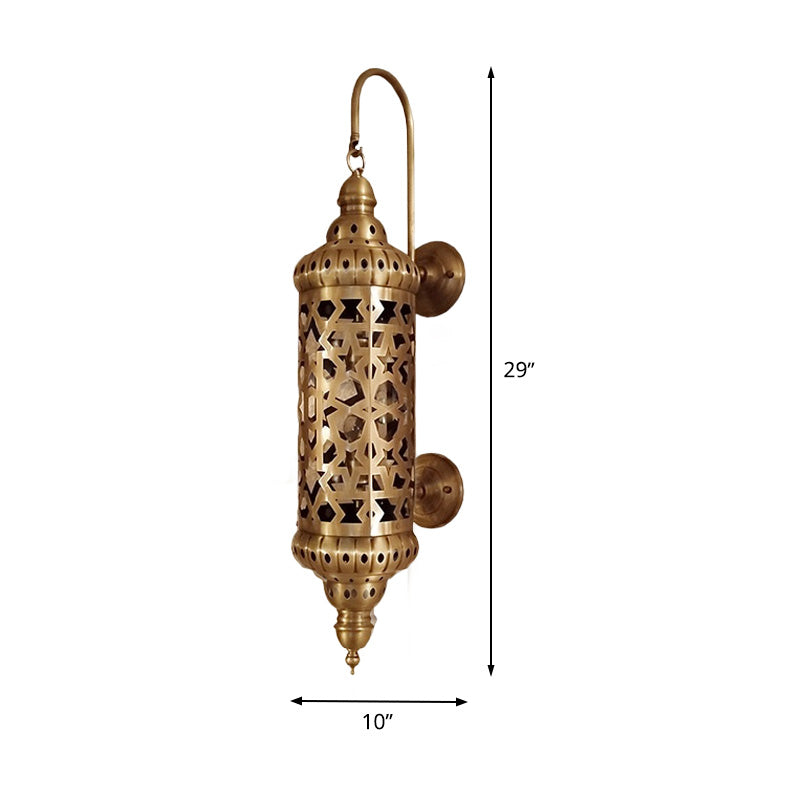 Metal Brass Sconce Light Fixture Cylinder 1-Light Arab Wall Mounted Ceiling Lamp with Hollow Out Design Clearhalo 'Wall Lamps & Sconces' 'Wall Lights' Lighting' 392331