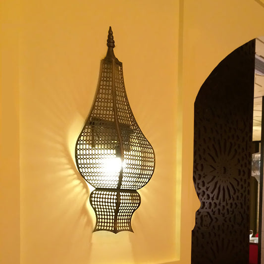 Half Vase Corridor Wall Lighting Vintage Metal Mesh 1-Head Brass Finish Arab Sconce Clearhalo 'Wall Lamps & Sconces' 'Wall Lights' Lighting' 392333