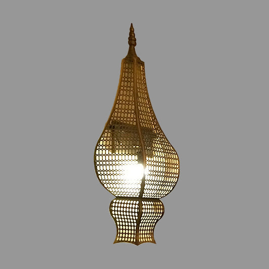 Half Vase Corridor Wall Lighting Vintage Metal Mesh 1-Head Brass Finish Arab Sconce Clearhalo 'Wall Lamps & Sconces' 'Wall Lights' Lighting' 392335