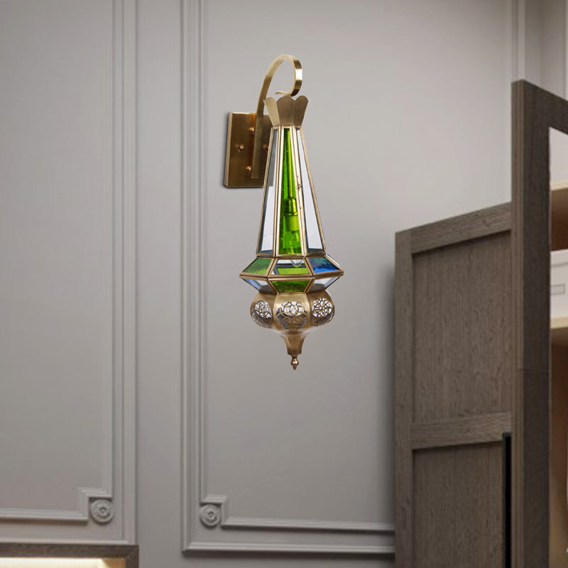 Brass Cone Wall Sconce Light Arab Metallic 1 Bulb Hallway Wall Mount Lamp Fixture with Colorful Glass Shade Brass Clearhalo 'Wall Lamps & Sconces' 'Wall Lights' Lighting' 392344