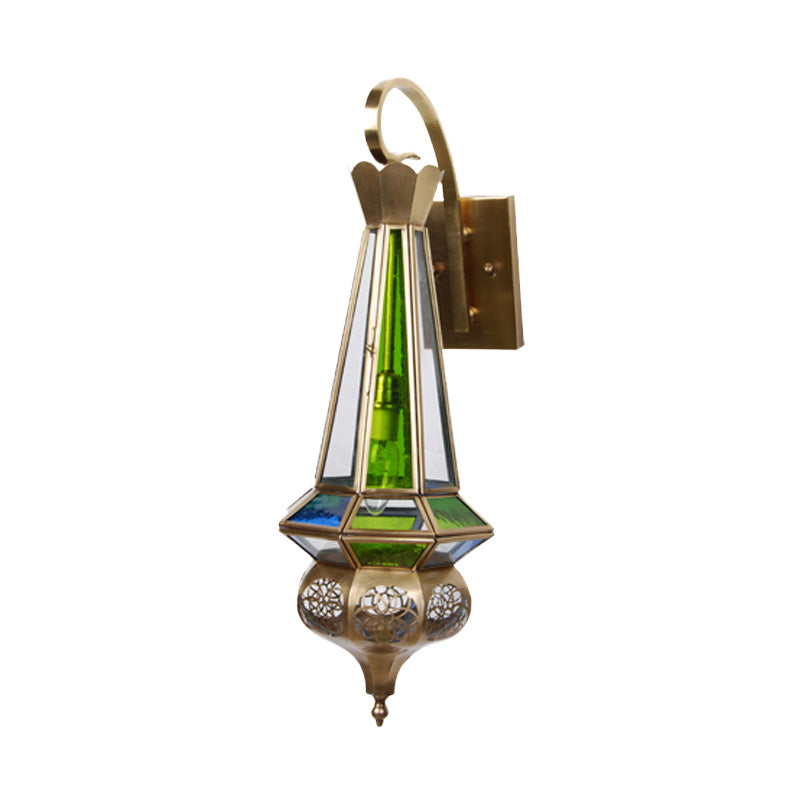 Brass Cone Wall Sconce Light Arab Metallic 1 Bulb Hallway Wall Mount Lamp Fixture with Colorful Glass Shade Clearhalo 'Wall Lamps & Sconces' 'Wall Lights' Lighting' 392346