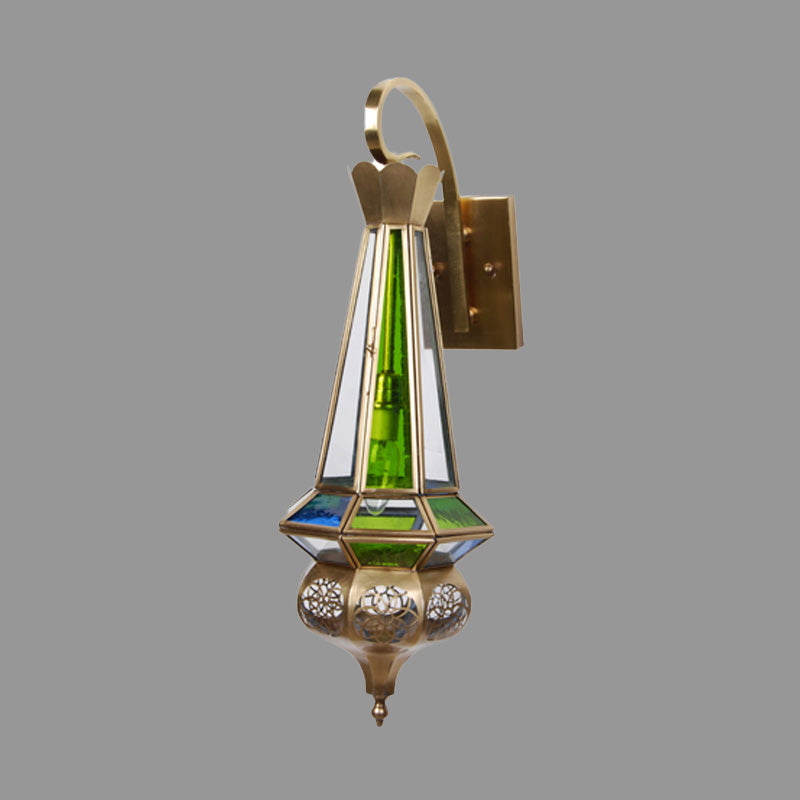 Brass Cone Wall Sconce Light Arab Metallic 1 Bulb Hallway Wall Mount Lamp Fixture with Colorful Glass Shade Clearhalo 'Wall Lamps & Sconces' 'Wall Lights' Lighting' 392347