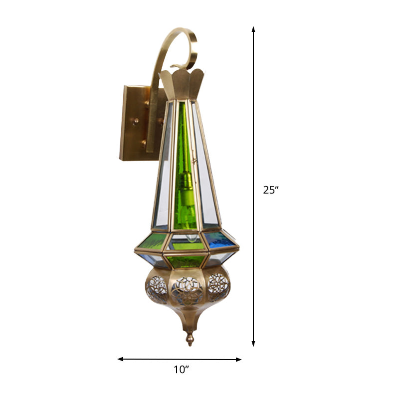 Brass Cone Wall Sconce Light Arab Metallic 1 Bulb Hallway Wall Mount Lamp Fixture with Colorful Glass Shade Clearhalo 'Wall Lamps & Sconces' 'Wall Lights' Lighting' 392348