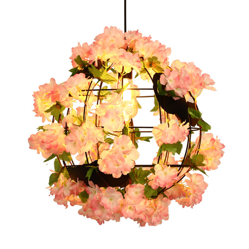 12"/16" Dia Metal Black Drop Lamp Orb 1 Head Industrial LED Down Lighting Pendant with Cherry Blossom Clearhalo 'Art Deco Pendants' 'Black' 'Cast Iron' 'Ceiling Lights' 'Ceramic' 'Crystal' 'Industrial Pendants' 'Industrial' 'Metal' 'Middle Century Pendants' 'Pendant Lights' 'Pendants' 'Rustic Pendants' 'Tiffany' Lighting' 392351